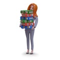 Female in office clothes holding stack of folders. 3d model of businesswoman working with documents