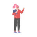 Female Office Manager Business Character Standing with Folder in her Hands, Office Worker Employee Vector Illustration