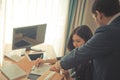 Female office woman working stressfully toward Boss deadline