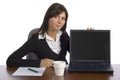 Female office worker displays screen