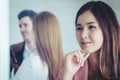 Female office worker dreaming thinking about her marry weddin