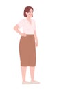 Female office worker in summer work outfit semi flat color vector character