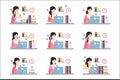 Female Office Worker Daily Work Scenes With Different Emotions, Set Of Illustrations Of Busy Day At The Office Royalty Free Stock Photo