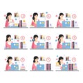 Female Office Worker Daily Work Scenes With Different Emotions, Set Of Illustrations Of Busy Day At The Office Royalty Free Stock Photo