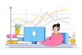 Female Office workers are studying the infographics, the analysis of the evolutionary scale. Vector illustration of business Royalty Free Stock Photo