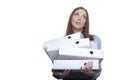 Female officer carries stack of folders Royalty Free Stock Photo