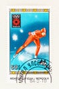 Female Olympic Speedskater on Mongolia Postage Royalty Free Stock Photo