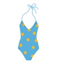 Female one piece swimsuit. Stylish blue swimwear with yellow stars.