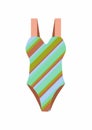 Female one-piece swimsuit. Stylish strapped swimwear. Striped swim clothes. Flat colorful vector.