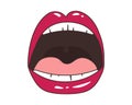 Female open mouth. Scream. Vector illustration of sexy woman\'s glossy lips. Isolated