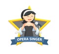 Female opera singer with microphone on emblem