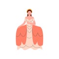 Female Opera Singer Performing On Stage, Beautiful Woman Giving Representation in Ancient Long Dress Vector Illustration