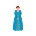 Female Opera Singer Performing On Stage, Beautiful Woman Giving Representation in Long Blue Dress Vector Illustration