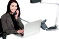 Female operator talking on phone and smiling Royalty Free Stock Photo