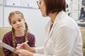 Female Ophthalmologist Talking to Little Girl