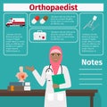 Female orthopaedist and medical equipment icons Royalty Free Stock Photo