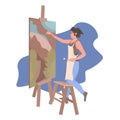 Female painter using paintbrush woman artist standing in front of easel and painting art creativity