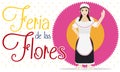 Female Paisa over Flower for Colombian Flowers Festival Celebration, Vector Illustration