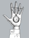 Female palm hand with a retro pocket watch Royalty Free Stock Photo