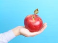 Female palm with red apple Royalty Free Stock Photo