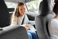 female passenger passing money to car driver Royalty Free Stock Photo