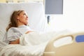 Female Patient Resting In Hospital Bed