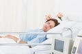 Female patient sleeping in medical bed Royalty Free Stock Photo