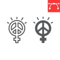 Female peace line and glyph icon, sexism and feminism, me too sign vector graphics, editable stroke linear icon, eps 10.