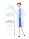 A female pediatrician holds a special object in her hands. Doctor next to the changing table Royalty Free Stock Photo