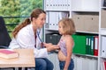 Female pediatrician in white lab coat examined little patient Royalty Free Stock Photo