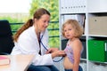 Female pediatrician in white lab coat examined little patient Royalty Free Stock Photo