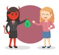 Female people given money by evil