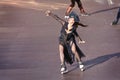 Female performer dancing on roller skates