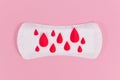 Female period concept with panty liner with symbolic paper blood drops