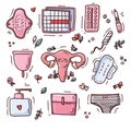 Female menstrual period protection vector illustration cute set.