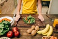 Female person cooking, healthy eco food preparing Royalty Free Stock Photo