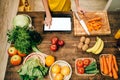 Female person cooking on the kitchen, eco food Royalty Free Stock Photo