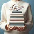 A female person holding a stack of books Royalty Free Stock Photo