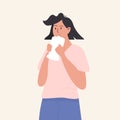 A female person undergoing medical GeNose C19 rapid test. Patient exhale into a plastic bag. Coronavirus breathalyzer Royalty Free Stock Photo