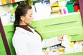 Female pharmacutical chemist at drugstore Royalty Free Stock Photo