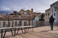 Tourist observing the beautiful town of Cehegin in Murcia, Spain