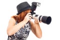 Female photographer in action Royalty Free Stock Photo