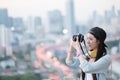 The Female Photographer Smiling Vintage Camera Concept Royalty Free Stock Photo