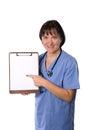 Female physician with clipboard