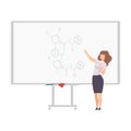 Female Physics Teacher Professor Giving Task, Explaining Seminar, Lecture while Standing in Front of Whiteboard Flat Royalty Free Stock Photo