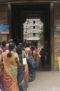 Female pilgrims in line for Shiva temple