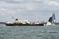 SS Shieldhall and a yacht in the Fastnet Race off Cowes UK