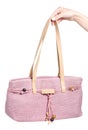 Female pink bag in hand Royalty Free Stock Photo