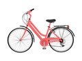 Female pink bicycle vector illustration isolated on white background. Lady bike symbol. Retro vehicle. Electric bike.