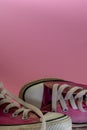 Female Pink canvas vintage styled sneakers basketball shoes, dirty Royalty Free Stock Photo